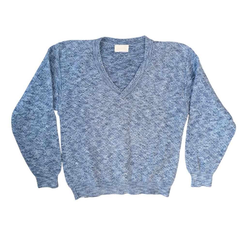 Vintage Jantzen Sportswear Made‎ In USA Pullover Sweater V Neck Knit Blue Sz M